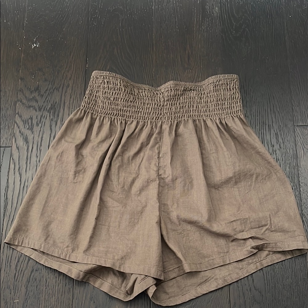 SHEIN Brown High Waist Shorts with Smocked Waistband